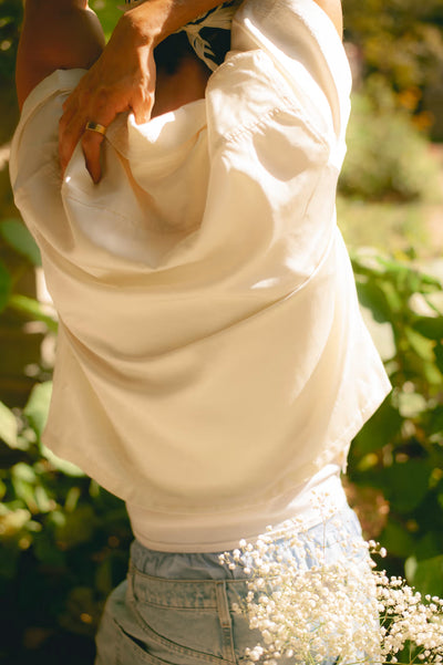 Western Silk Camp Shirt in Ivory
