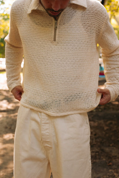 Crochet Quarter Zip in Ivory