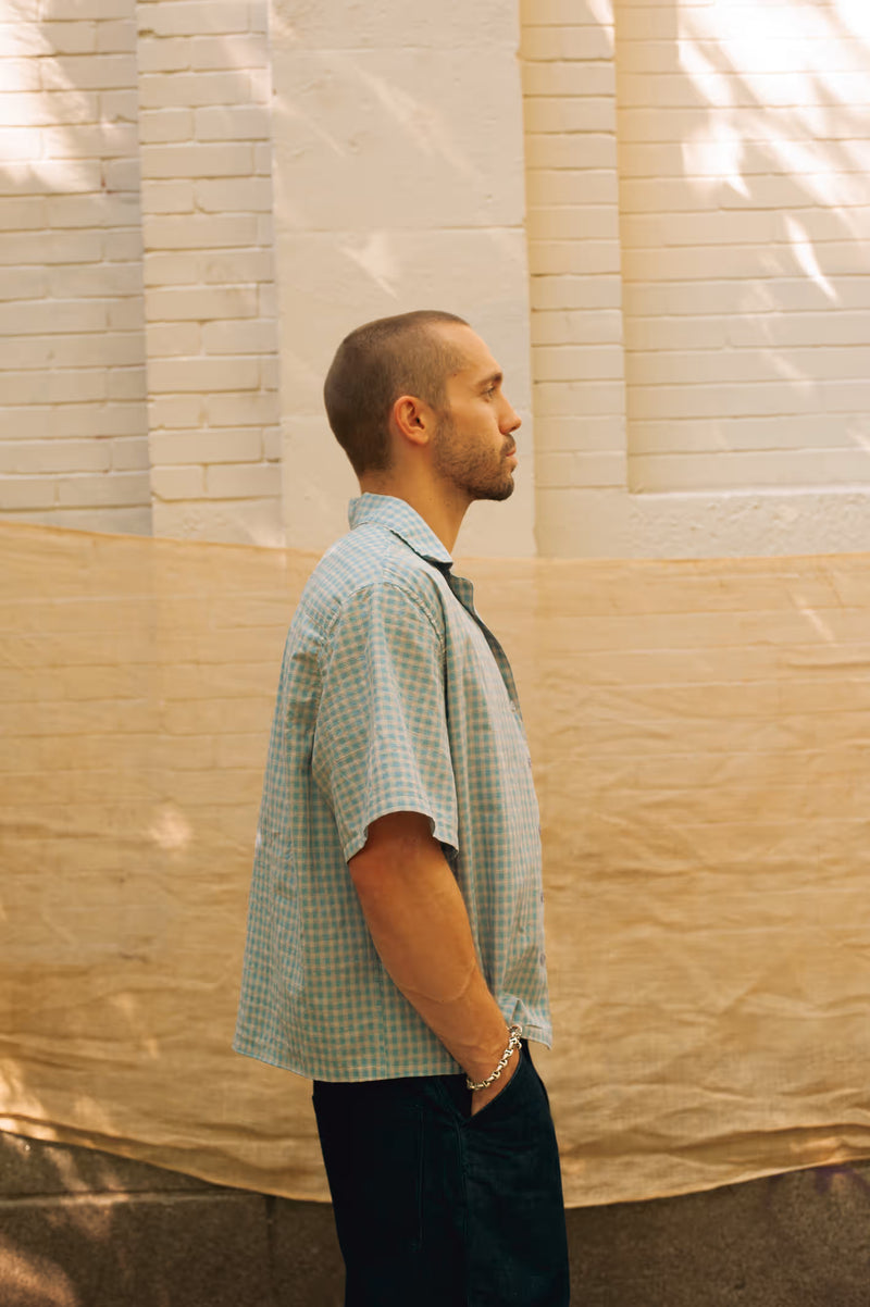 Plaid Camp Shirt in Light Blue